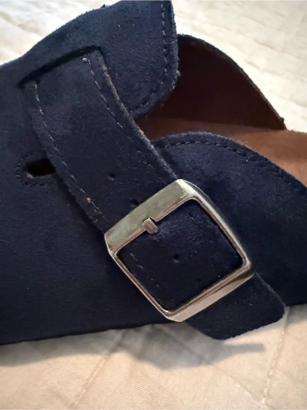Cliffs by WHITE MOUNTAIN women’s Navy Suede Slip-On Clog with Buckle